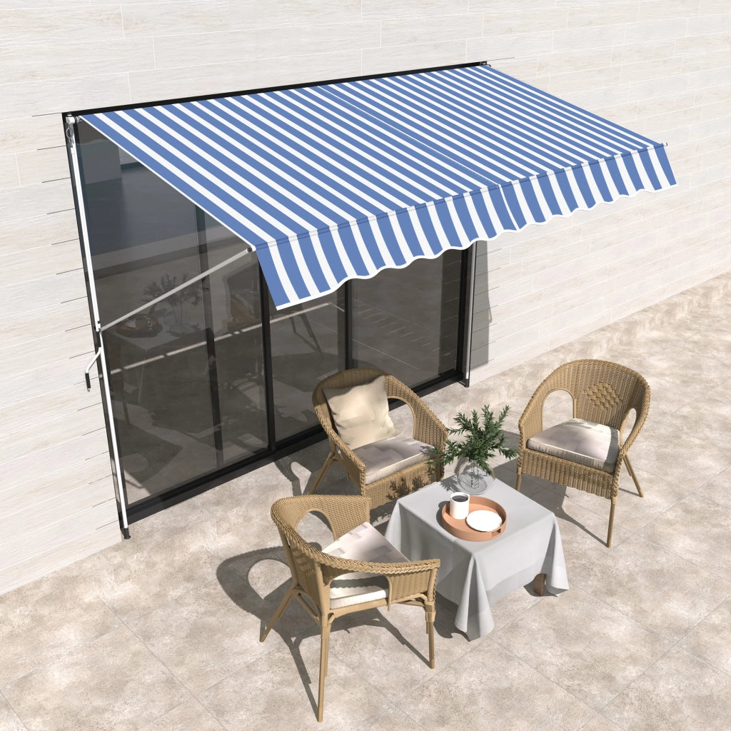 Tenda da Sole a Bracci 3x1.5m con Manovella e Struttura Telescopica, Bianco e Blu