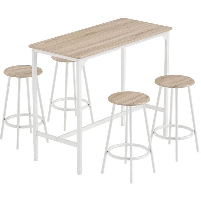 Set tavolo bar 5 pezzi con 4 sgabelli, rovere