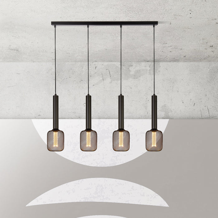 Lampadario Contemporaneo Dulwich Acciaio Nero 4 Luci E27