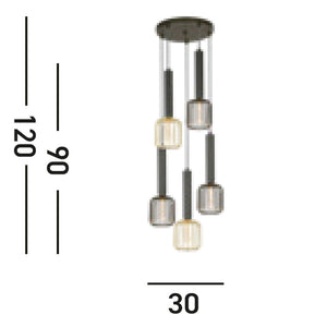 Lampadario Contemporaneo Dulwich Acciaio Nero 5 Luci E27