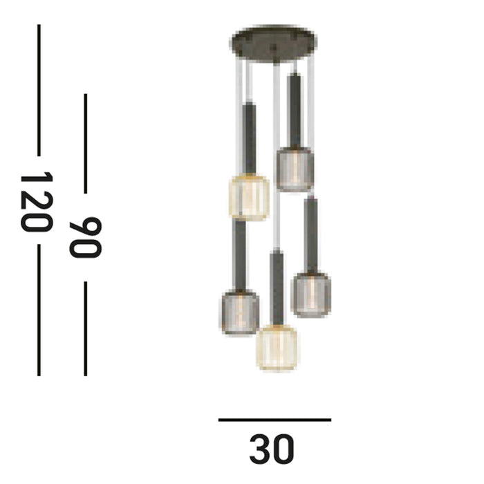 Lampadario Contemporaneo Dulwich Acciaio Nero 5 Luci E27