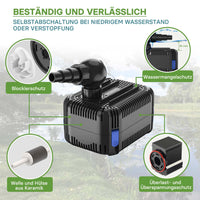 CDF-5800 24V DC Pompa laghetto 5000 l/h 40 W Protezione contro blocco e funzionamento a secco