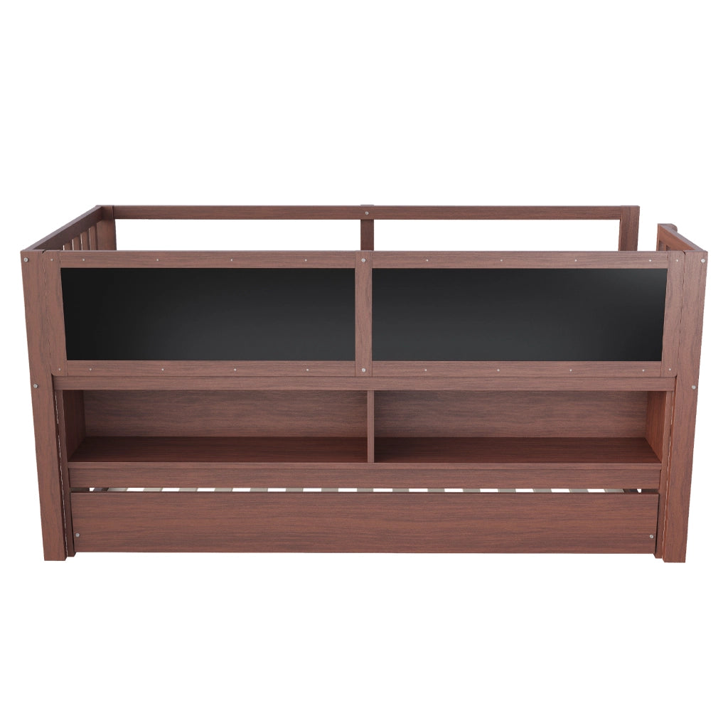 LETTO per bambini 90x200 cm con letto estraibile lavagna e vano a giorno marrone
