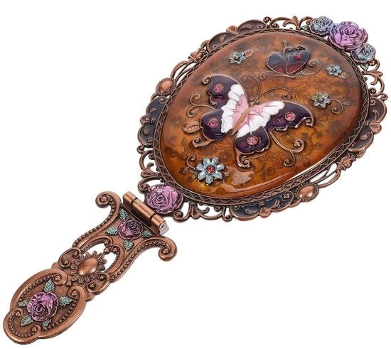 Specchio da viaggio vintage - Raffreddamento pieghevole - Specchio portatile - Specchio compattabile - Progettazione ergonomico - Cerniera in acciaio o vetro 22x10cm - Specchio per trucco