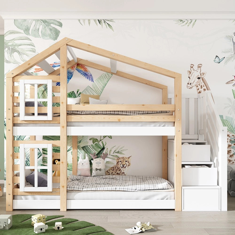 Letto a Castello Baumhaus per Bambini ¨C MINIMAL ¨C 90x200, Legno, Bianco, 2 Reti a Doghe