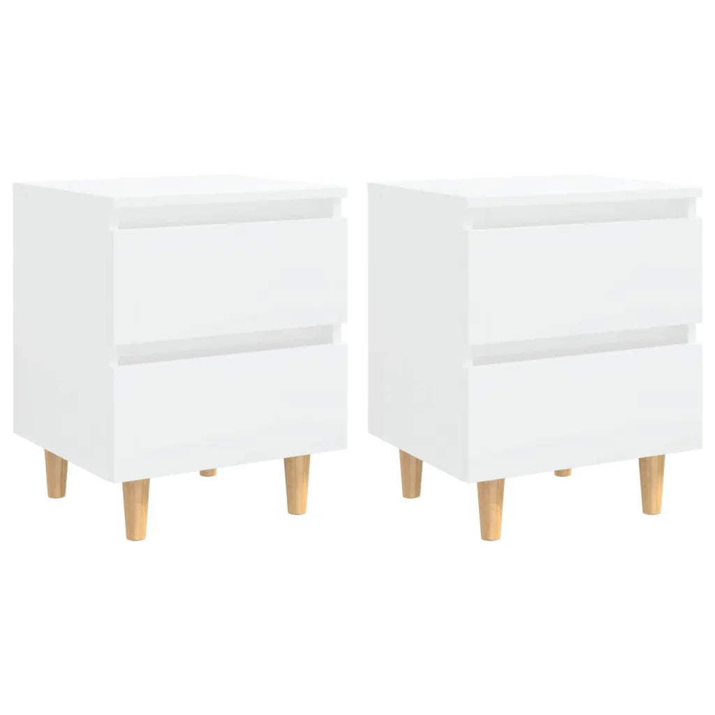 Set di 2 Comodini | Armadio da Notte | Mobiletto da notte con Gambe Legno Pino Bianco Lucido 40x35x50 cm