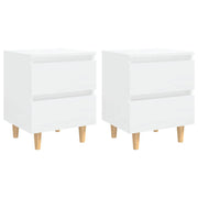 Set di 2 Comodini | Armadio da Notte | Mobiletto da notte con Gambe Legno Pino Bianco Lucido 40x35x50 cm