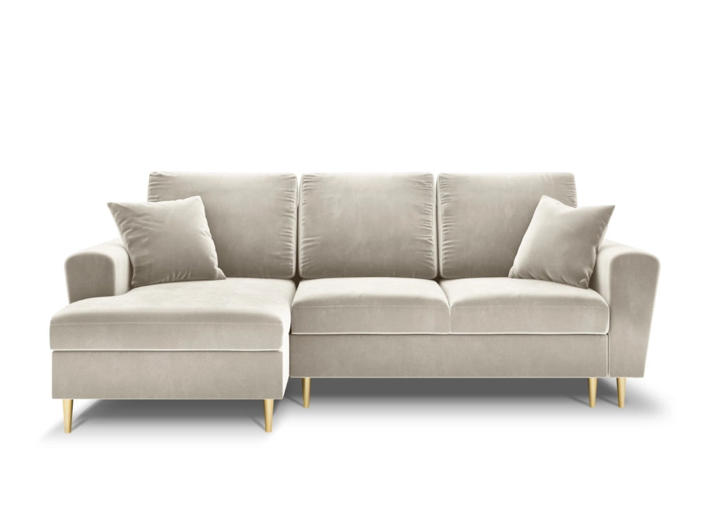 Cosmopolitan Design - Divano convertibile angolare sinistro con contenitore "Kyoto" 4 posti in velluto beige chiaro 
