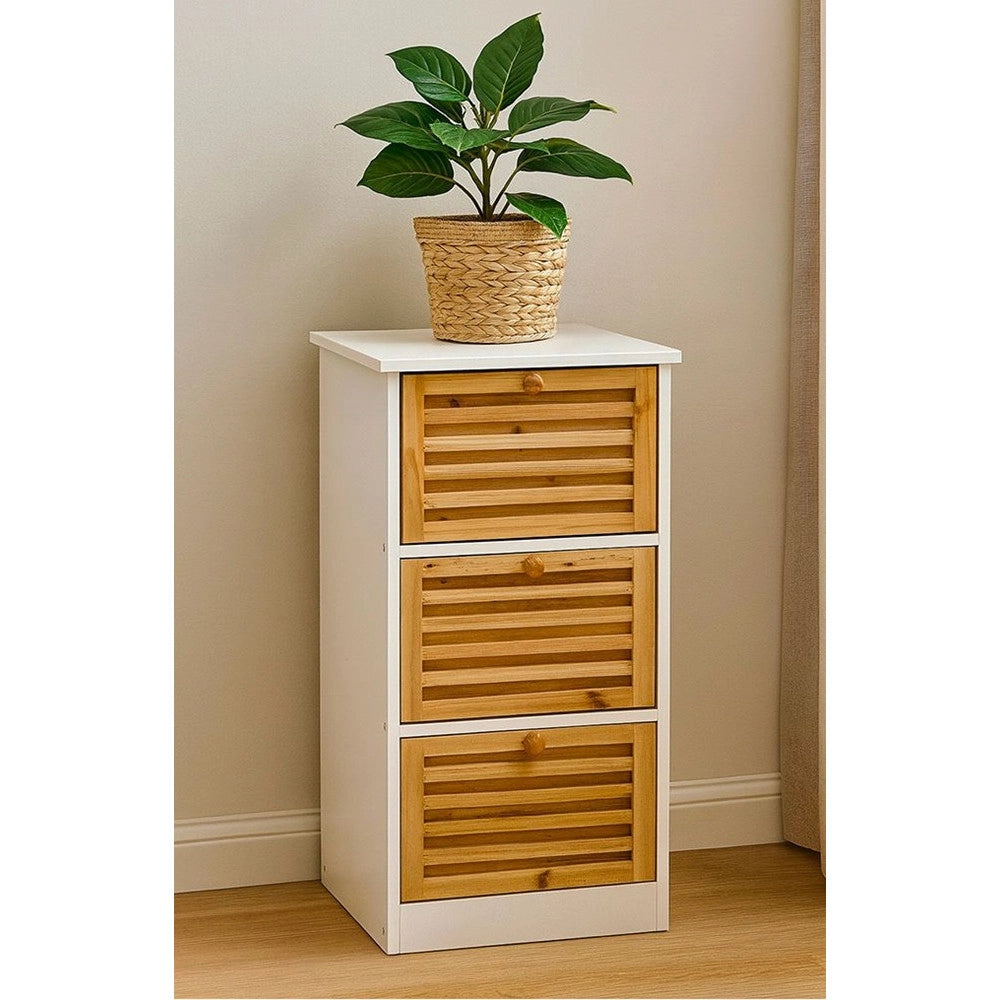 Trade Shop - Cassettiera Multiuso A 3 Cassetti Mobiletto In Legno Di Abate 31,5x30x63,5cm Bagno Ingresso -