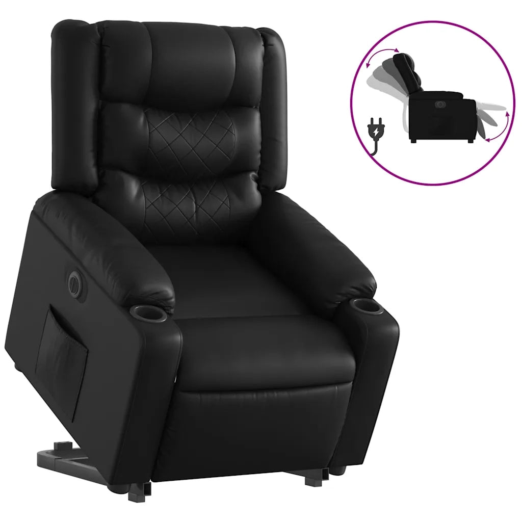Poltrona Alzapersona Reclinabile Elettrica Nera in Similpelle 3206559