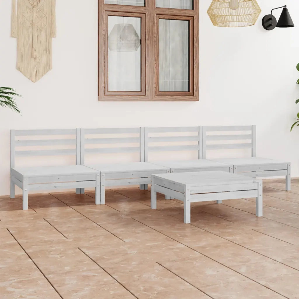 Set Divani da Giardino 5 pz Bianco in Legno Massello di Pino cod mxl 36433
