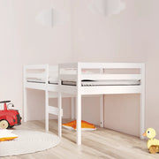 Letto a Soppalco Bianco 90x200 cm in Legno Massello di Pino 821605