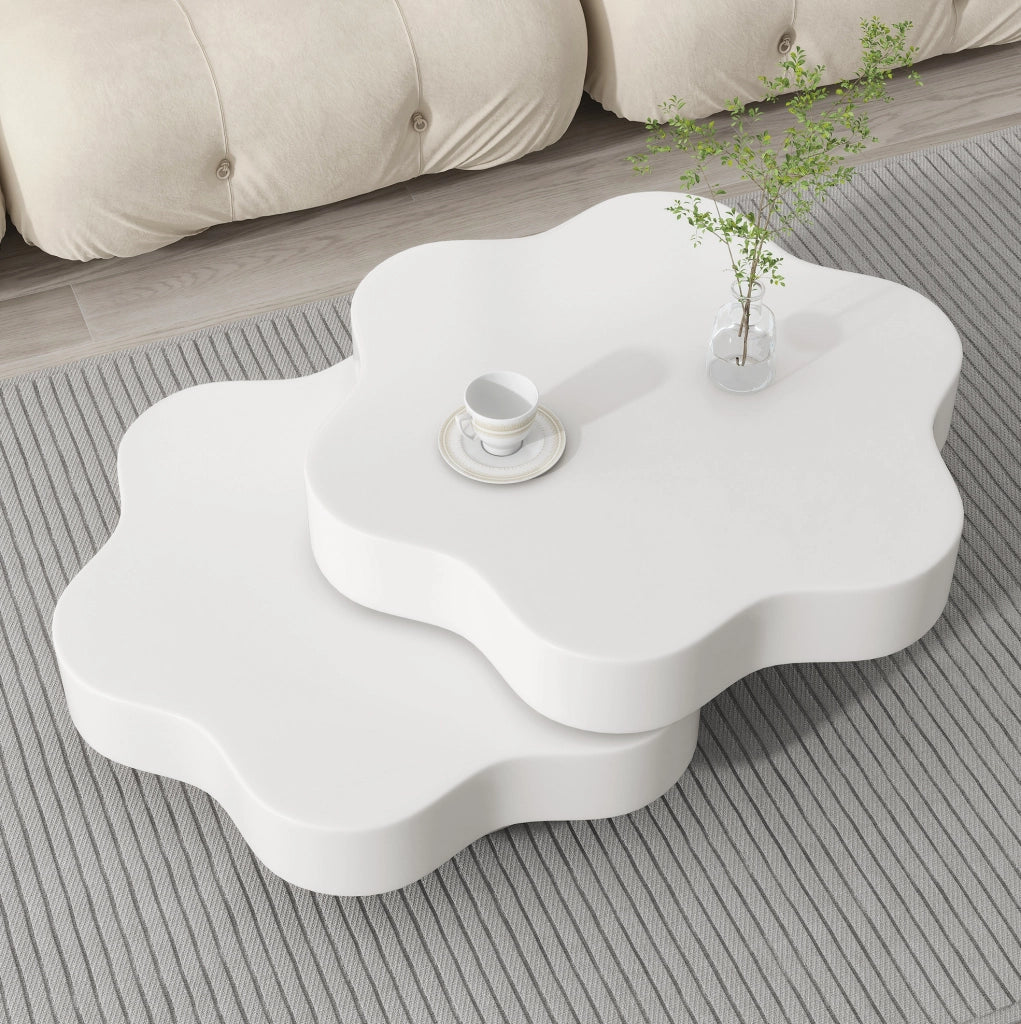 Tavolino da caffè 74.8x67.5x31 cm girevole a 360° in MDF bianco crema