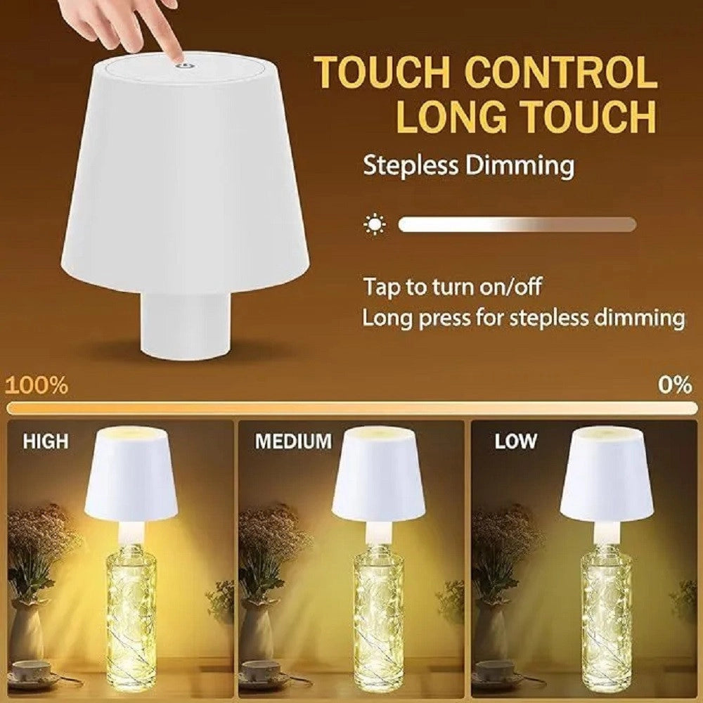 Trade Shop - Lampada Led Per Bottiglia Tappo Tavolo Touch Dimmerabile 3 Tonalità Ricaricabile -
