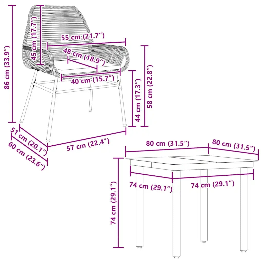 Set da Pranzo da Giardino con Cuscini 5 pz Polyrattan Vetro 3334563