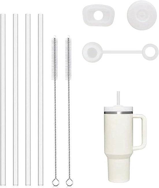 Set di 7 accessori per bicchieri - Riette riciclabili da 31 cm - Materiali in plastica trasparente - Tappi in silicone impermeabili - Spazzola per pulizia - Qualità duratura