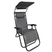 Trade Shop - Sedia Sdraio Con Parasole In Textilene Reclinabile Pieghevole Con Poggiatesta 483015 - Grigio