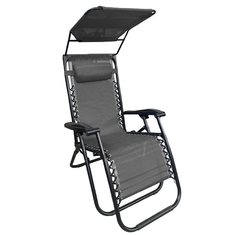 Trade Shop - Sedia Sdraio Con Parasole In Textilene Reclinabile Pieghevole Con Poggiatesta 483015 - Grigio