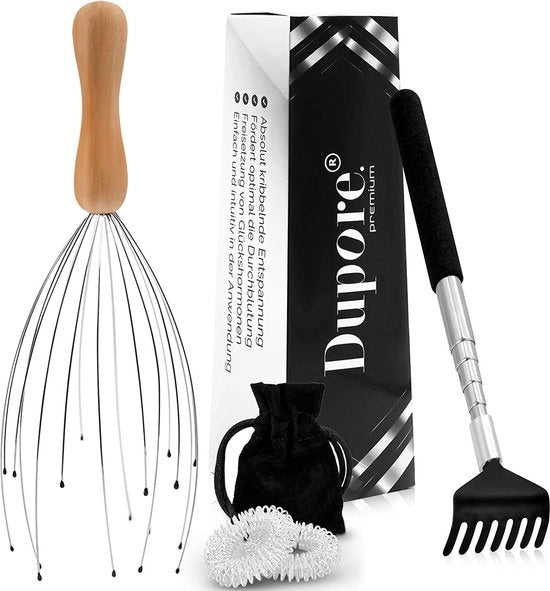 Massaggio per capelli con 28 dita, testa massaggio a gomito di legno naturale, comprensivo di ruggeggiatore e set di acupressione, l'ideale per un massaggio capace di migliorare il benessere.