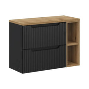Set VANO 80cm: mobile sottolavabo con nicchie visibili a cassetti + piano per lavabo in rovere chiaro