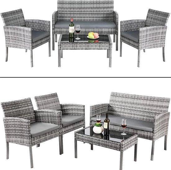 Arredamento Esterno - Bancopiazza con Tavolo - con Bancopiazza Relax, Sedie & Tavolo Salotto - con Cuscini - Adatto per il Giardino Posteriore - Grigio