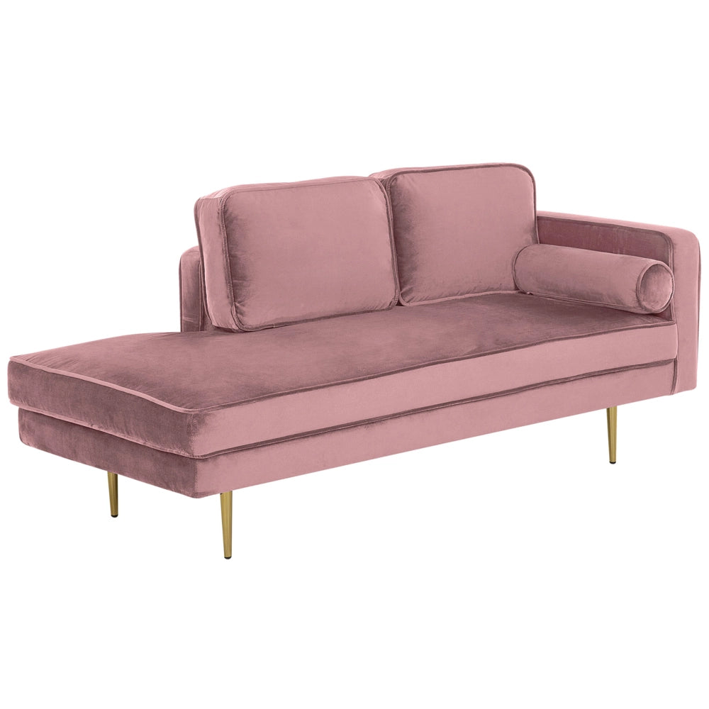 Chaise longue Velluto Rosa Imbottito versione destra Orientamento Gambe In Metallo Cuscino  Design Moderno