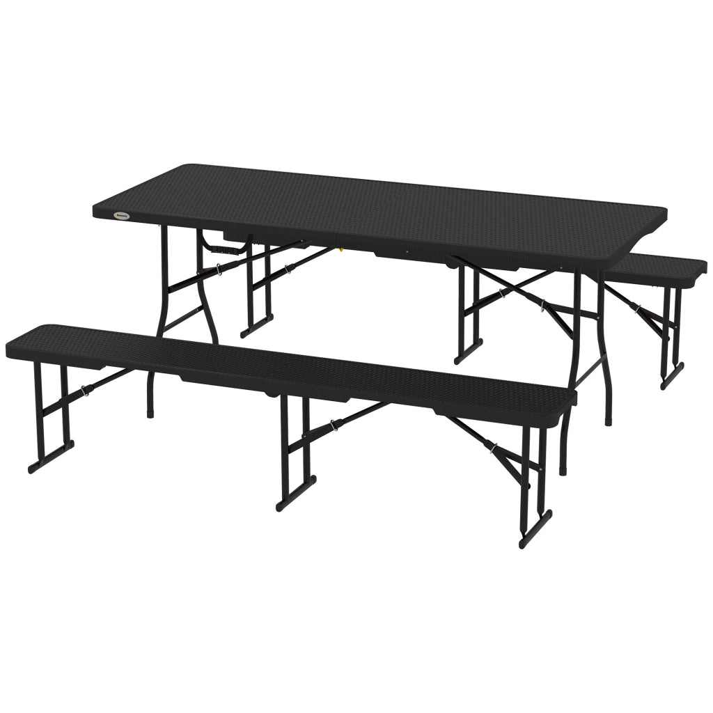 Set da Picnic Pieghevole 3 Pezzi ¨C zephmum ¨C Tavolo e Panche in HDPE e Metallo, Nero