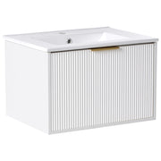 Mobiletto a muro con lavabo in legno massiccio Bianco con maniglia dorata per il bagno 60 cm stile moderno