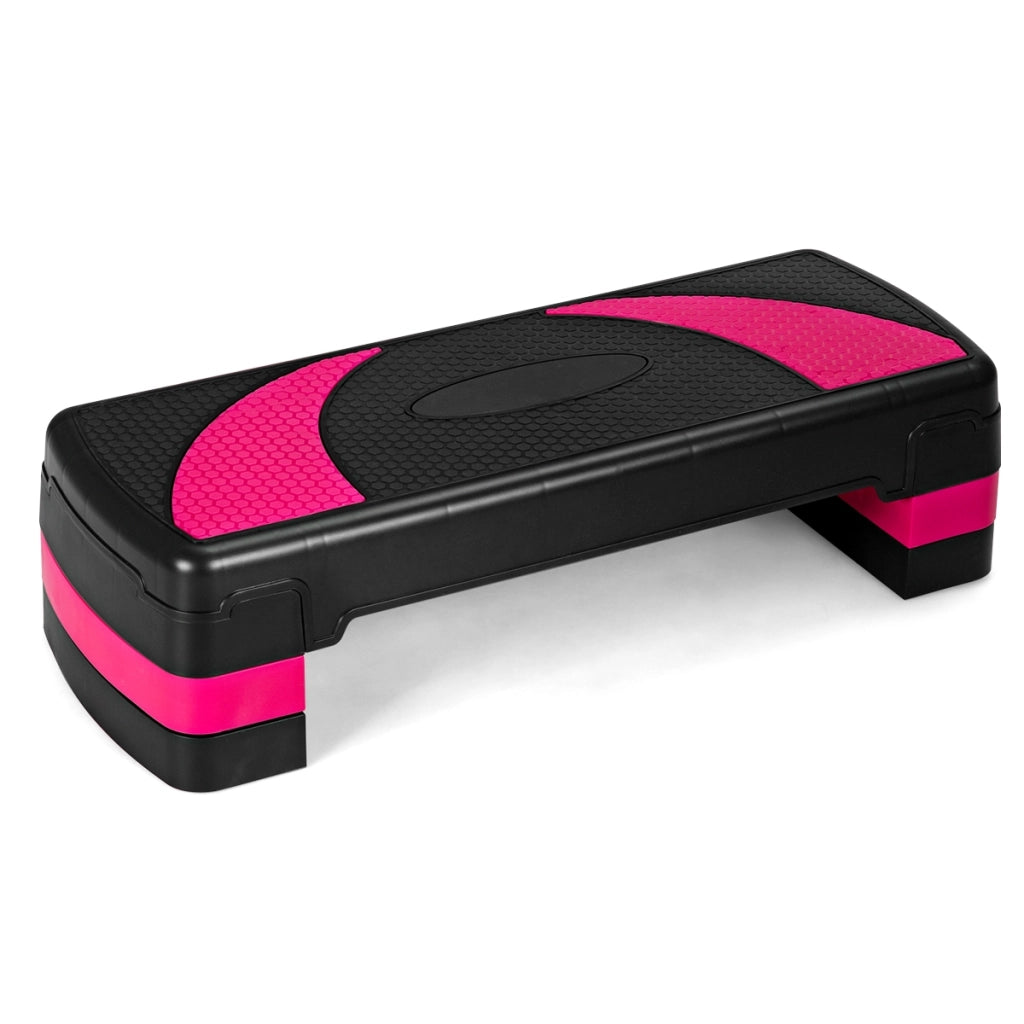 Step 78 cm con alzate e superficie antiscivolo, Piattaforma step per aerobica e allenamento, Nero e rosa