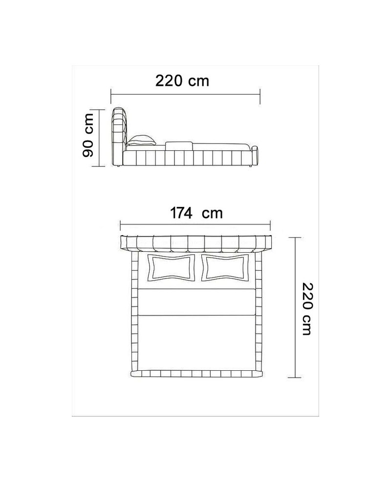 Letto Matrimoniale Moderno Ecopelle Nero, Led 220x174cm