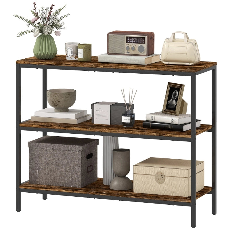 TAVOLO CONSOLLE 101x35x80 cm Legno Marrone Rustico, 3 ripiani