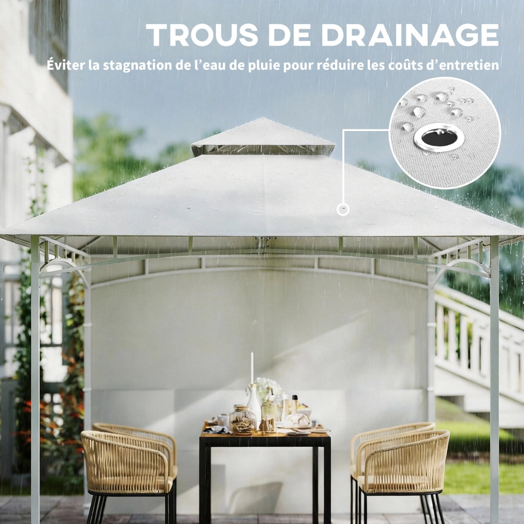 Gazebo da Giardino con Tetto Doppio e Tende ¨C zephmum ¨C 3x3 m Crema