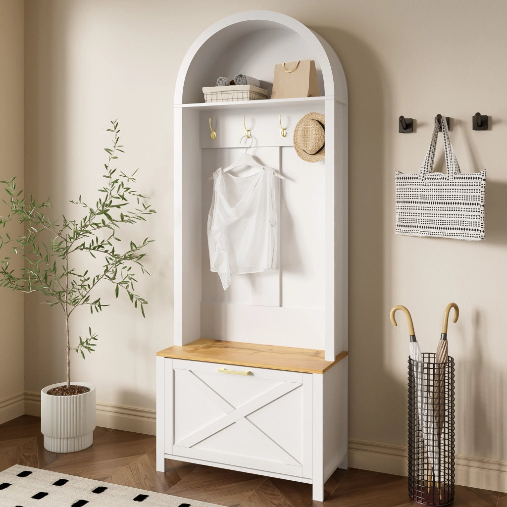 Armadio multifunzionale con scarpiera, ripiano e ganci ¨C Appendiabiti per ingresso, struttura in MDF resistente, design moderno, robusti piedini in
