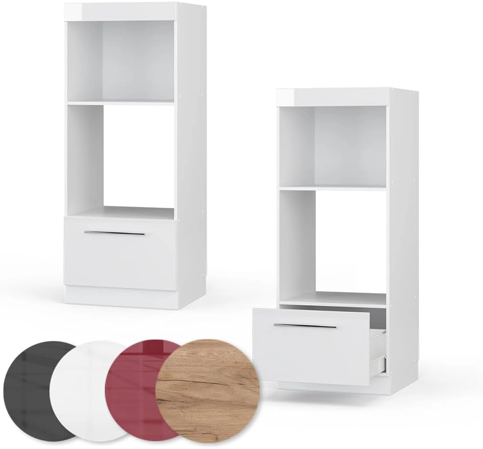 Mobile cucina microonde Fame-Line, Bianco lucido, 60 cm aperto, per la combinazione con altri moduli della serie Fame-Line