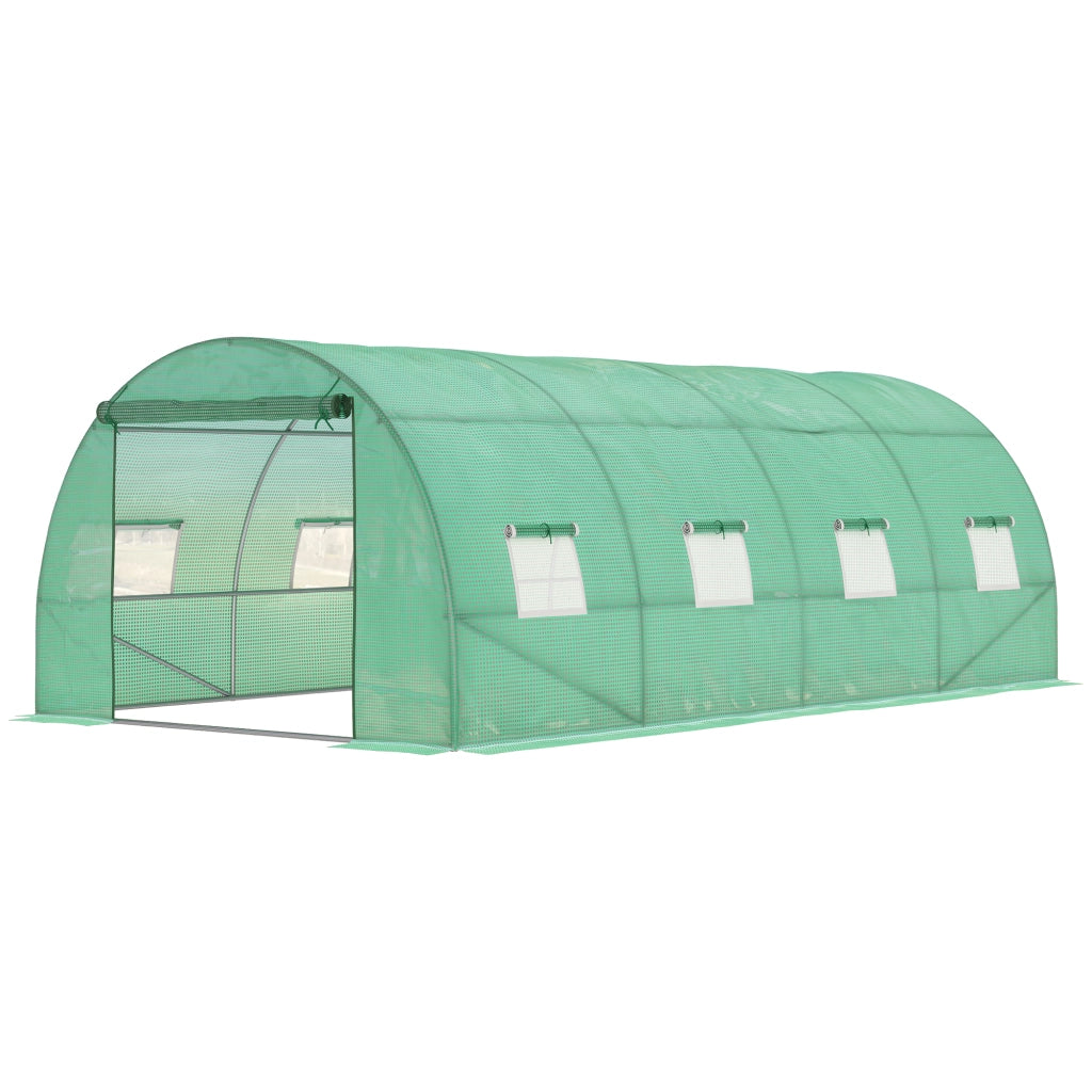 Serra a tunnel begehbar 590 x 300 x 200 cm con struttura in acciaio, copertura in plastica, porta con zip e finestre