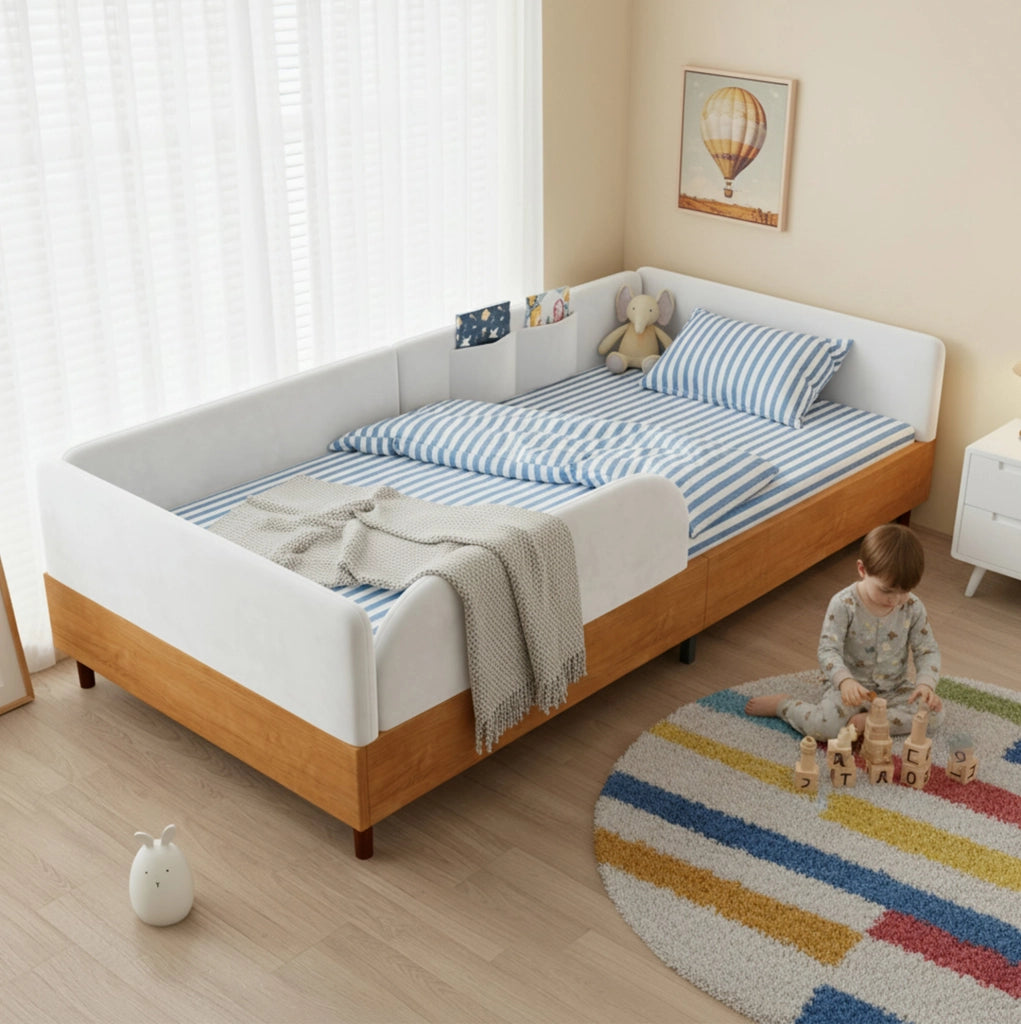 Letto singolo imbottito per bambini in velluto 90x200 cm