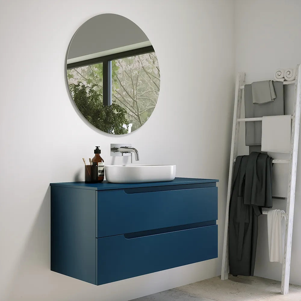 Mobile bagno sospeso 60 cm due cassetti blu zaffiro opaco con top | Ardenne