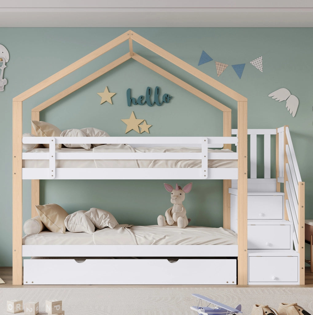 Letto a castello a casetta estraibile 90x200/90x190 cm