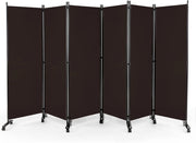 Paravento da Interno in Metallo, Separé Divisorio Interno Pieghevole con Piedini Stabili, Pannelli Divisori per Interni per Casa e Ufficio (Marrone, 334,5 x 172 cm (6 Pannelli con ruote))