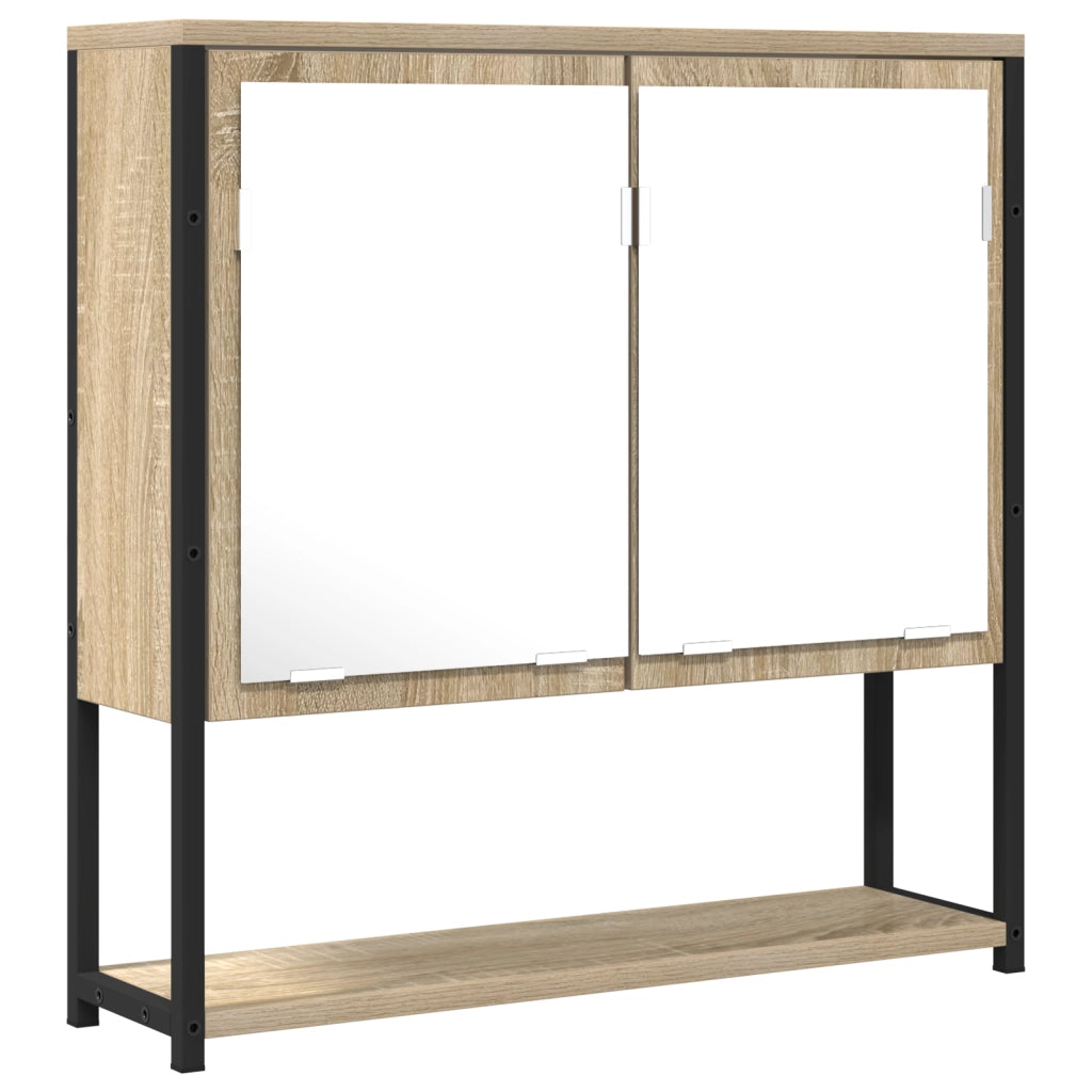 Mobiletto da Bagno con Specchiera  Rovere Sonoma 60x16x60 cm in Legno Ingegnerizzato