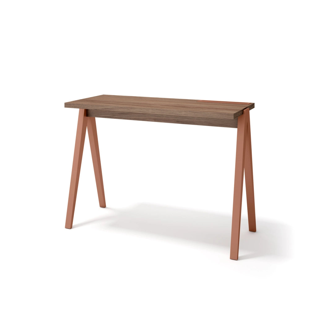 Scrivania Herdasa effetto noce gambe faggio in terracotta 75x107x49