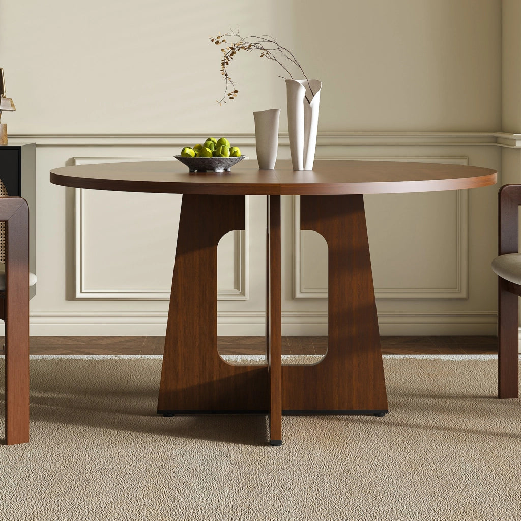 Tavolo da pranzo per 4-6 persone con piano rotondo stabile e 4 piedi regolabili, in MDF, color noce, diametro 120 cm