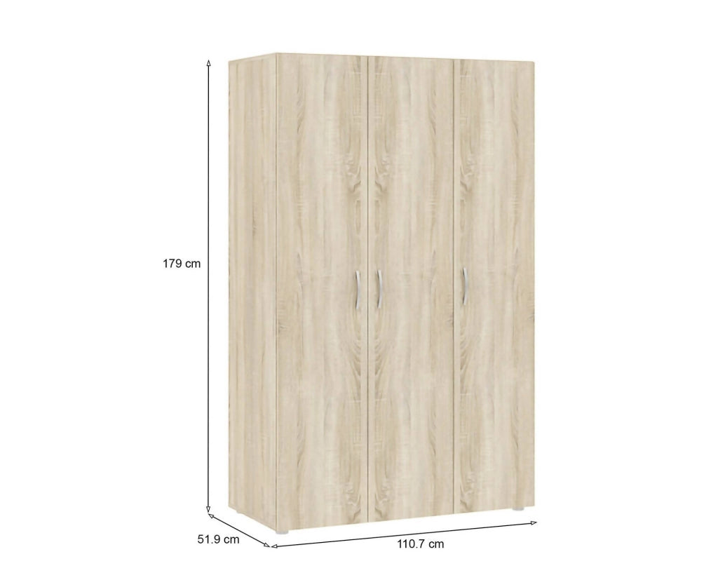 Guardaroba 3 ante Pettineo, Mobile camera da letto, Cabina armadio portabiti, Armadio appendiabiti, 111x52 h179 cm, Rovere