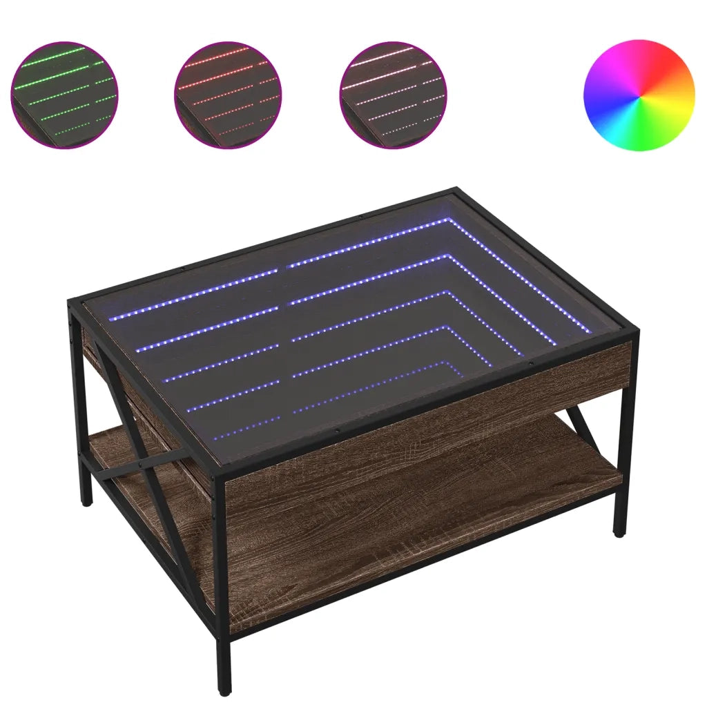 Tavolino da salotto | Tavolino da caff¨¨ | Tavolino da Soggiorno con LED Infinity Rovere Marrone 70x50x38 cm