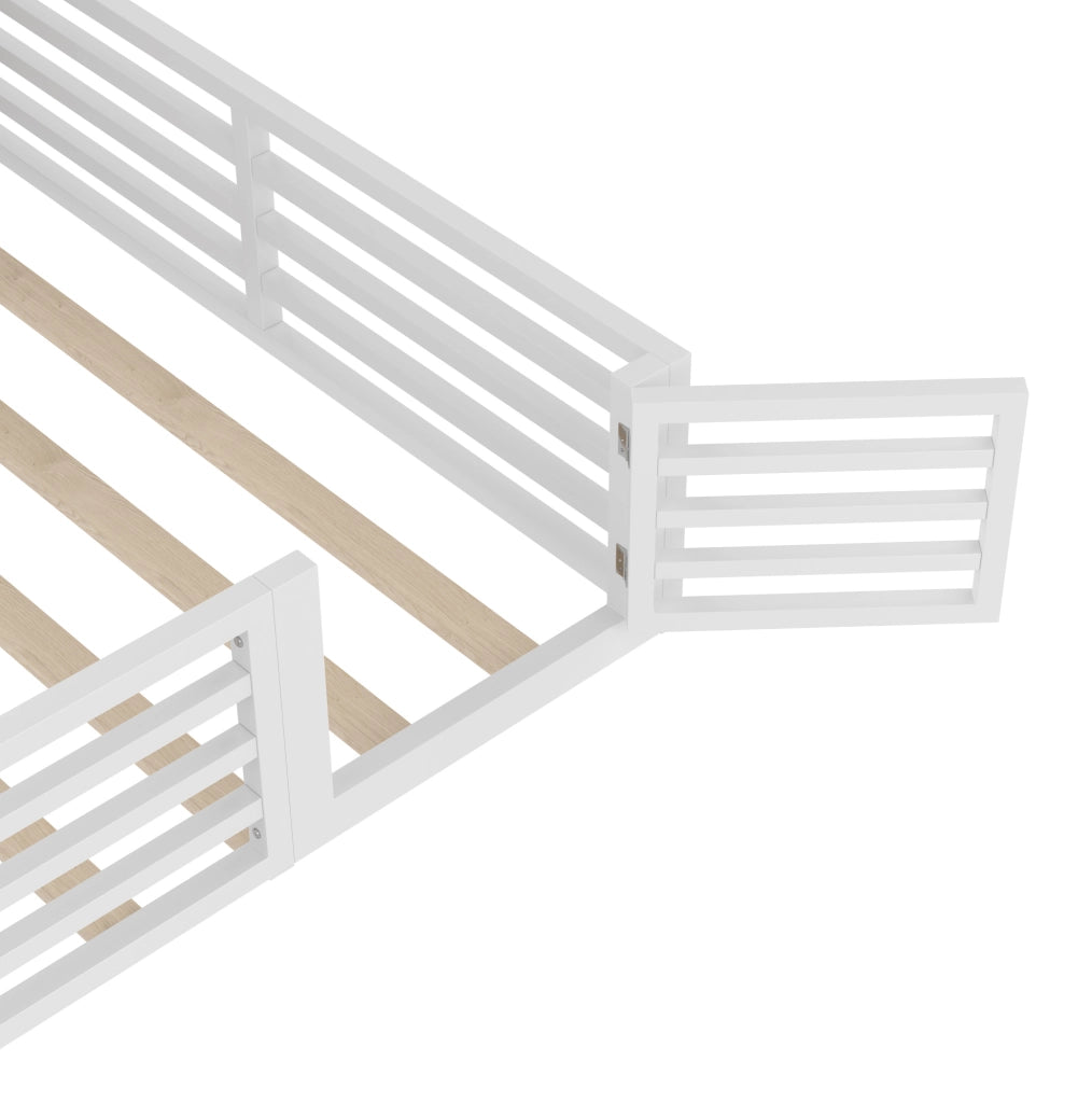 Letto 140 x 200 cm con sponda apribile; ripiani laterali e LED; MDF e metallo; bianco