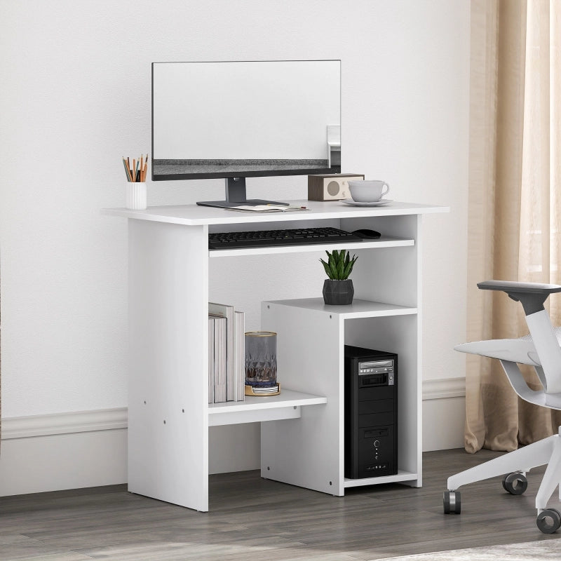Scrivania con tastiera estraibile e vani - per studio - in legno - 80×45×75 cm - bianco
