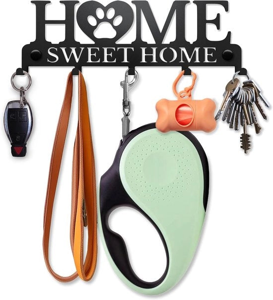 Sostegno per Chiave a Parete con Gancio per Cane - Portachiave - Home Sweet Home - Nero - Metallo