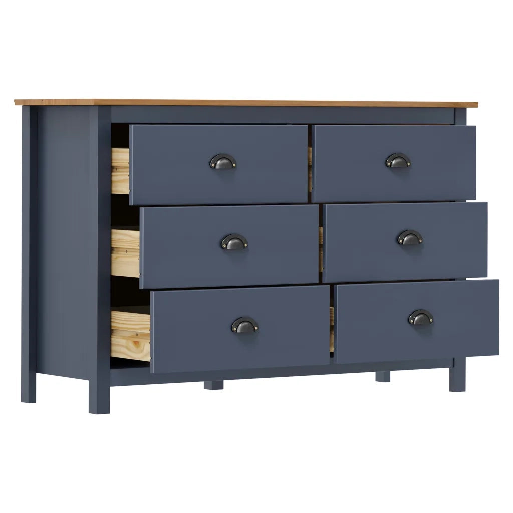 Credenza-Buffet-Armadio da cucina Hill Grigia 125x40x80 cm in Legno Massello di Pino