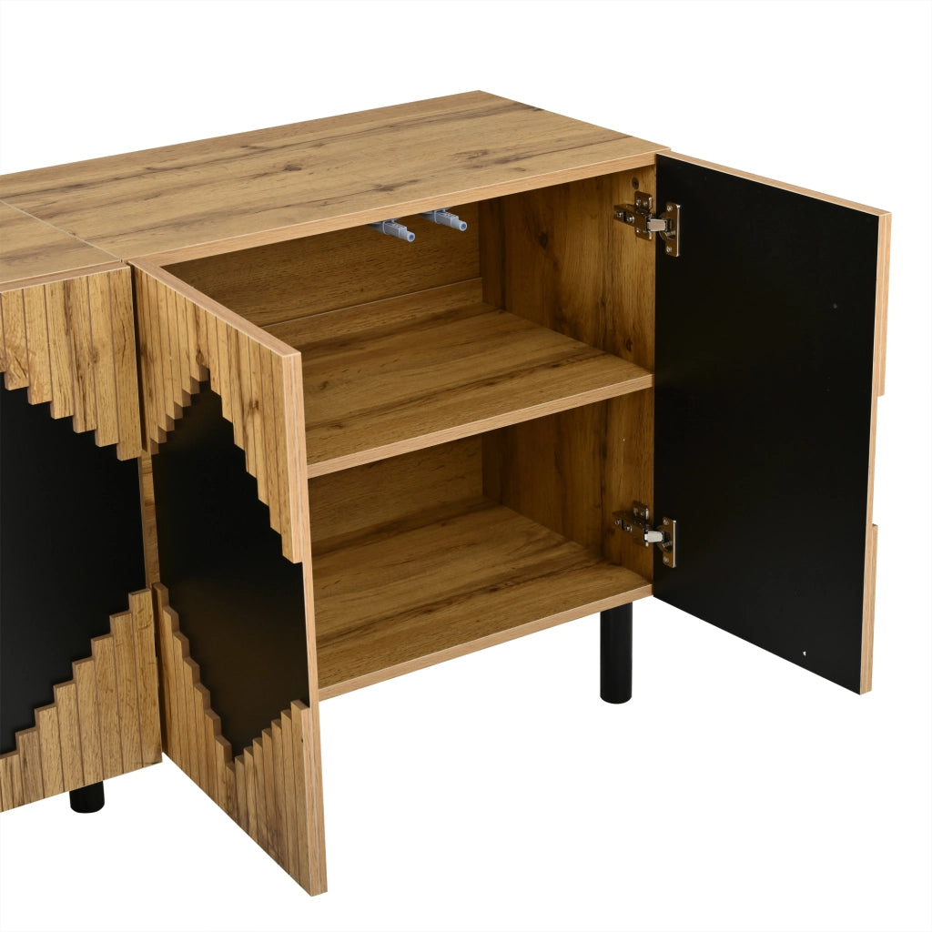Credenza moderna con ante push-open, 140x40x70 cm, rovere naturale e nero