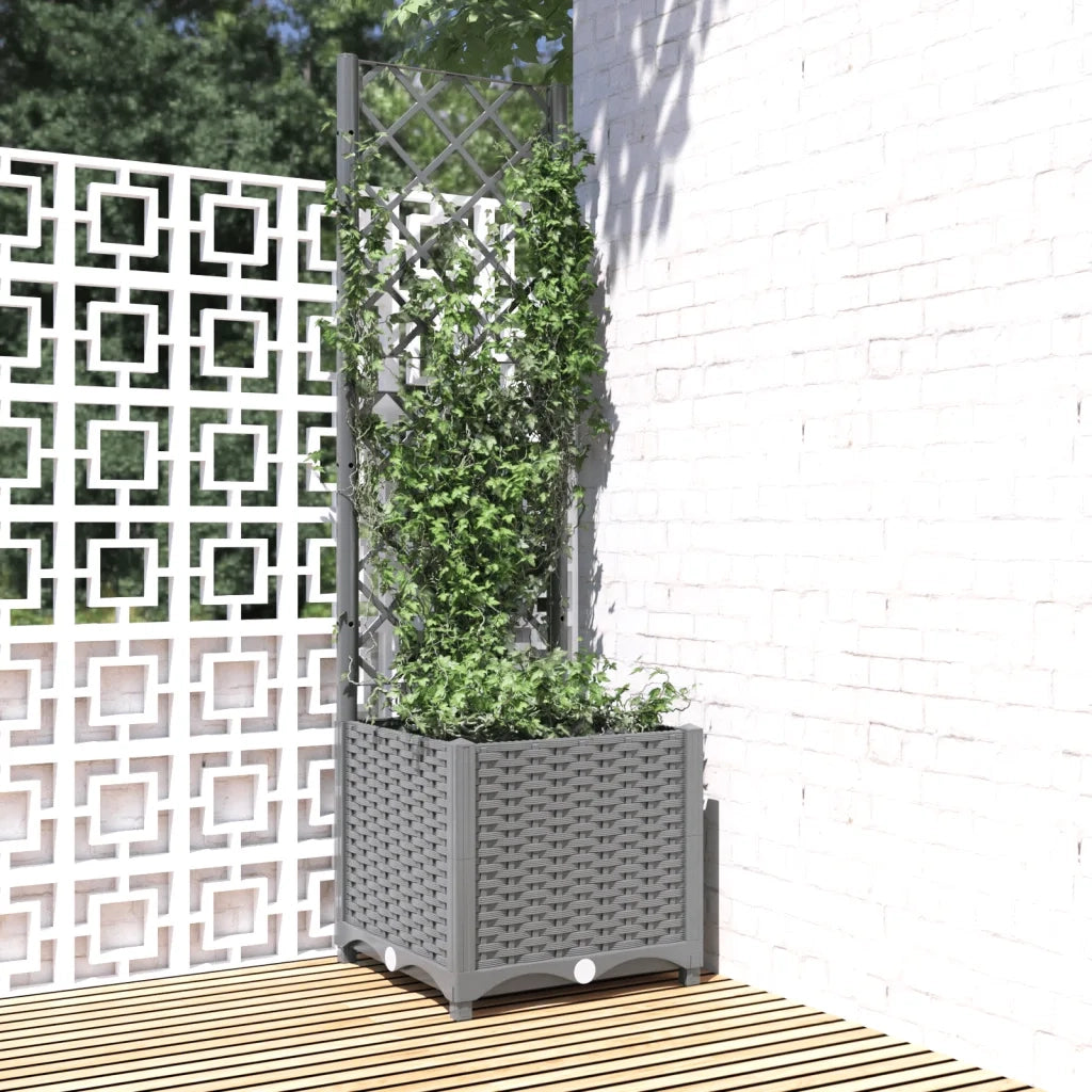 Fioriera da Giardino con Graticcio-Vaso da Esterno-Fioriera con Griglia Grigio Chiaro 40x40x136cm PP